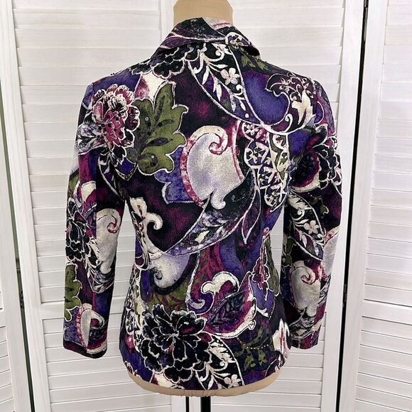 Chico's Jacket Size 0 Size 4 Purple Paisley Floral Sequin Embellished - Picture 6 of 16